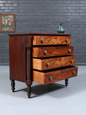 American Empire Flame Mahogany Four-Drawer Dresser c.1900's