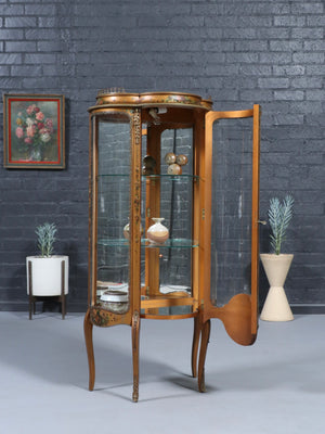 French Louis XV Style Hand-Painted Curio Vitrine Cabinet, c.1920’s