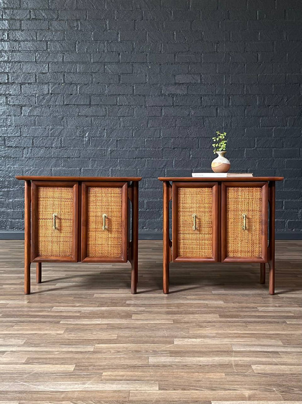 Pair of Mid-Century Modern Walnut Night Stands w/ Cane Doors, c.1960’s