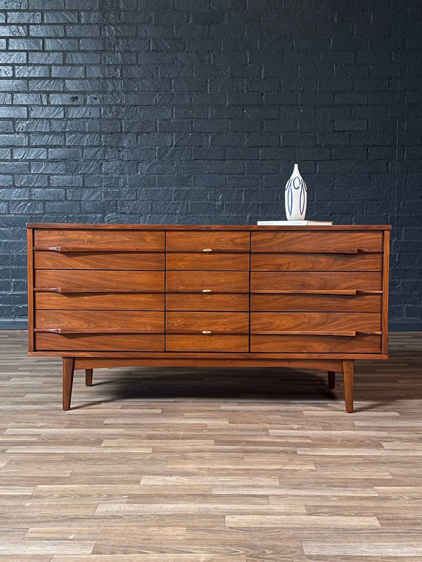 Mid-Century Modern 9-Drawer Sculpted Walnut Dresser, c.1960’s