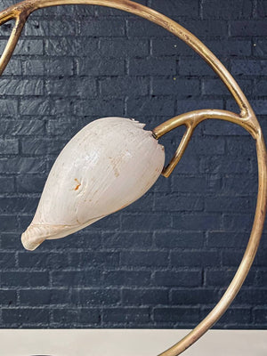 Hollywood Regency Brass Arch Table Lamp w/ Authentic Seashell Shades, c.1970’s
