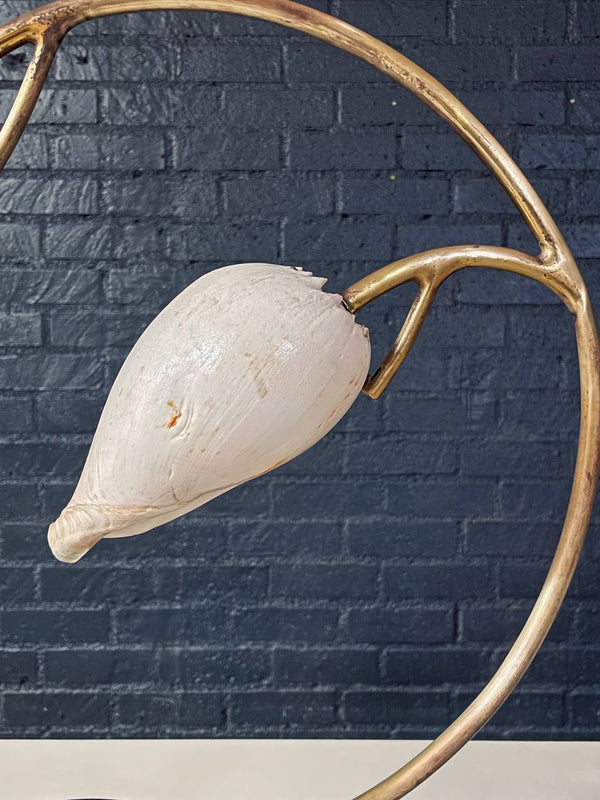 Hollywood Regency Brass Arch Table Lamp w/ Authentic Seashell Shades, c.1970’s