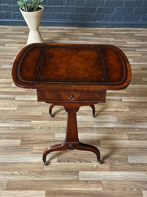 Traditional Duncan-Phyfe Drop-Leaf End Table with Tooled Leather Top, c.1930’s