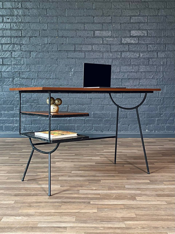 Mid-Century Modern Floating Top Iron & Walnut Writing Desk, c.1950’s