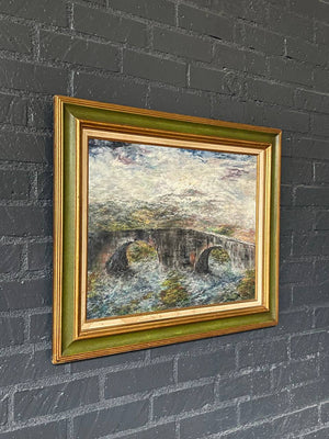 Vintage Landscape Painting of Sligachan Bridge, Scotland – Signed D.S. Duncan, 1971