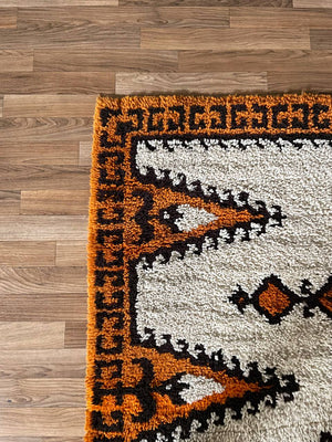 Vintage Mid-Century Modern Shag Rug w/ Geometric Tribal Pattern, c. 1970’s