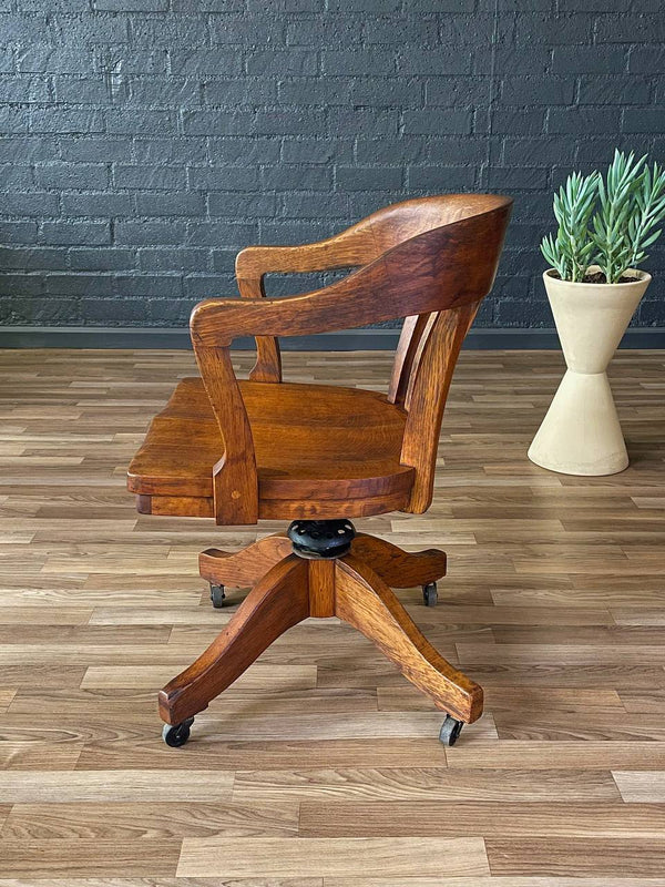 Vintage Arts & Craft Oak Swivel Office Desk Chair, c.1960’s