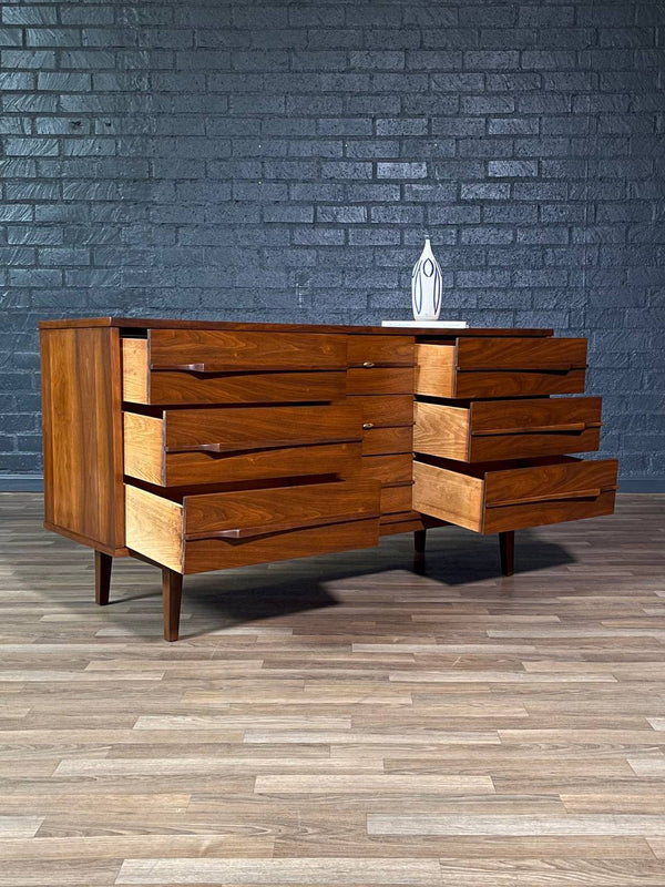 Mid-Century Modern 9-Drawer Sculpted Walnut Dresser, c.1960’s