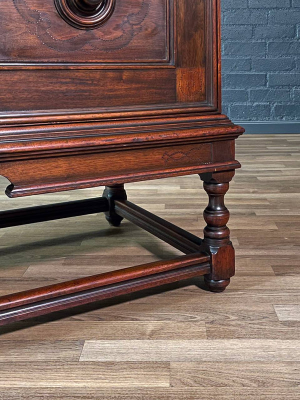 English Jacobean Style Mahogany Sideboard Cabinet by Berkey & Gay, c.1940’s
