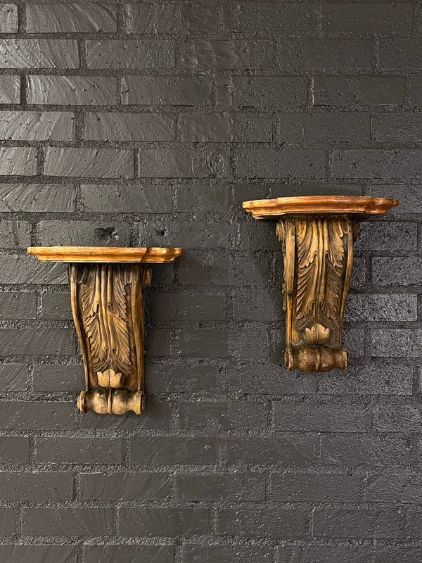 Pair of Classical Italian Painted & Carved Wood Wall Brackets, c.1940’s