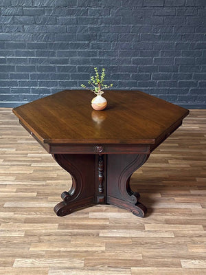 American Revival Mahogany Hexagonal Table by Riner Furniture, c.1920’s
