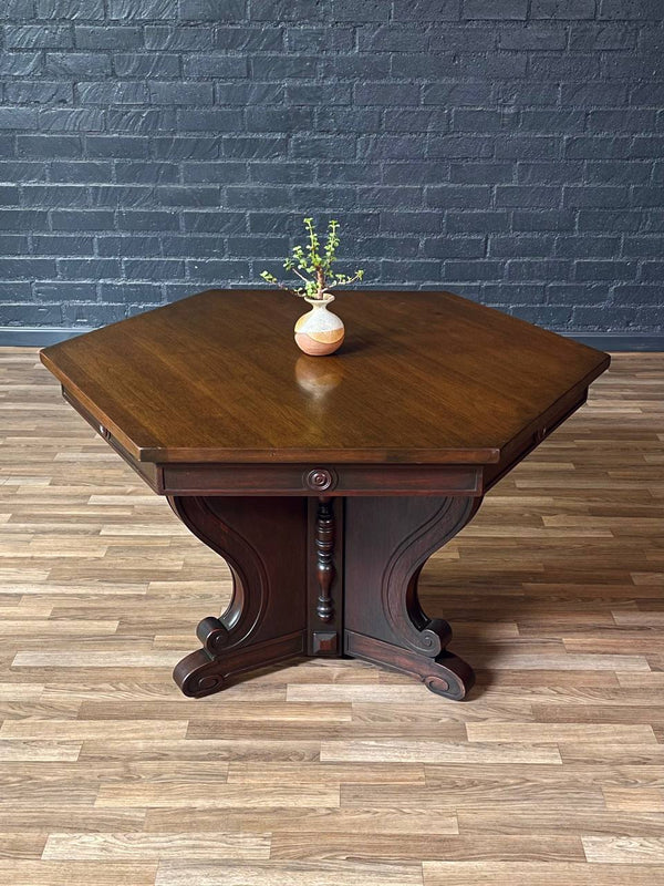 American Revival Mahogany Hexagonal Table by Riner Furniture, c.1920’s