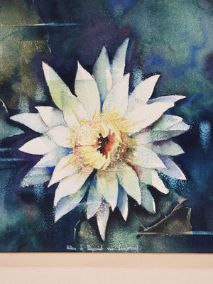 Signed Mid-Century Modern Botanical Water Lily Watercolor, c.1960's