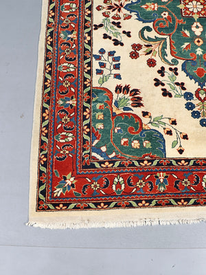 Vintage Indo-Persian Tabriz Floral Medallion Hand-Knotted Wool Rug, c.1970’s