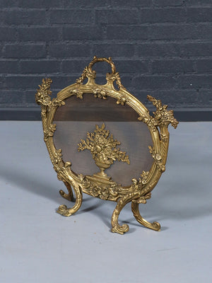Vintage French Louis XV Style Brass Fireplace Screen, c.1950’s