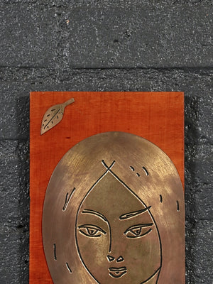 Vintage USSR Soviet Modernist “Autumn” Brass Woman Wall Plaque, c.1970’s