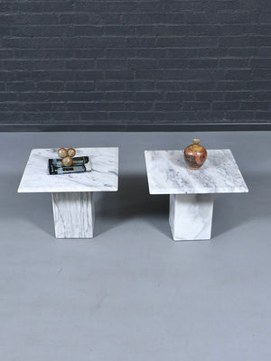 Pair of Postmodern Carrara Marble Pedestal Side Tables, c.1980’s