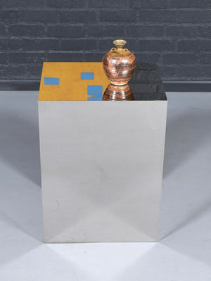 Vintage Post Modern Stainless Steel Pedestals Side Table, c.1980’s