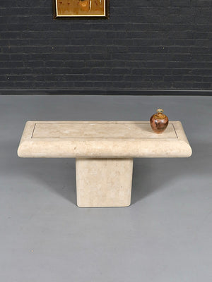 Post Modern Tessellated Travertine & Brass Inlaid Console Table, c.1970’s