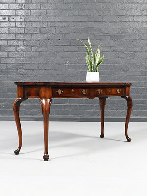 Vintage English Queen Anne Revival Burl Walnut Console Table, c.1950’s