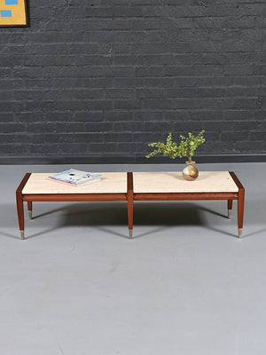 Italian Travertine Top & Walnut Coffee Table by Sligh Lowry, c.1950’s