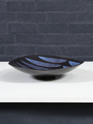 Signed Post Modern Glazed Ceramic Pattern Leaf Bowl, c.1980's