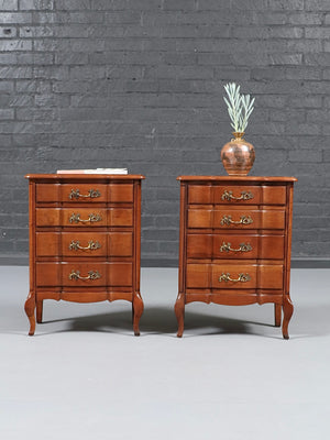Pair of Vintage French Provincial Cherry Wood Night Stands w/ Brass Handles, c.1960's