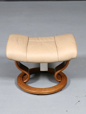 Scandinavian Modern “Stressless” Tan Leather Ottoman by Ekornes