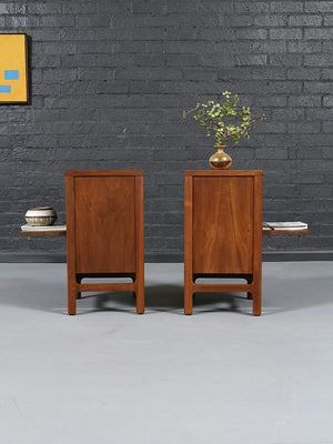 Pair of Mid Century Modern Walnut Night Stands w/ Drop Down Bookcase, c.1960’s