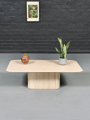 Vintage Italian Beveled Travertine Pedestal Coffee Table, c.1970’s