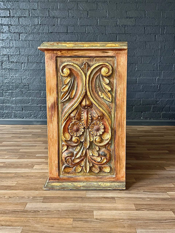 Rustic Spanish Colonial Hacienda Cabinet w/ Hand-Carved Faces, c.1960’s