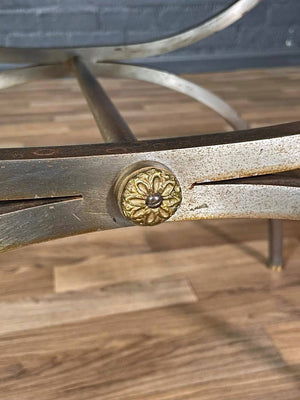 Pair of Italian Neoclassical Revival X-Base Curule Benches w/ Gilt Rosettes, c.1950s