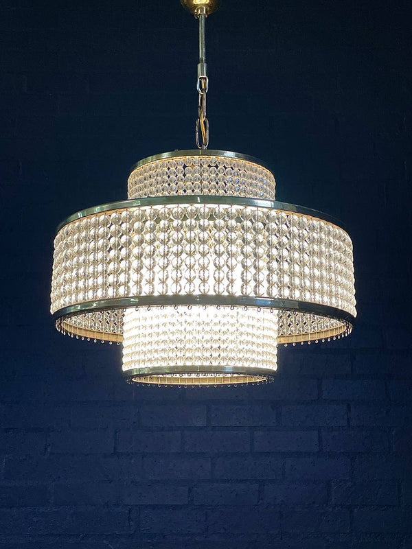 Mid-Century Modern Crystal & Brass Tier Chandelier, c.1960’s