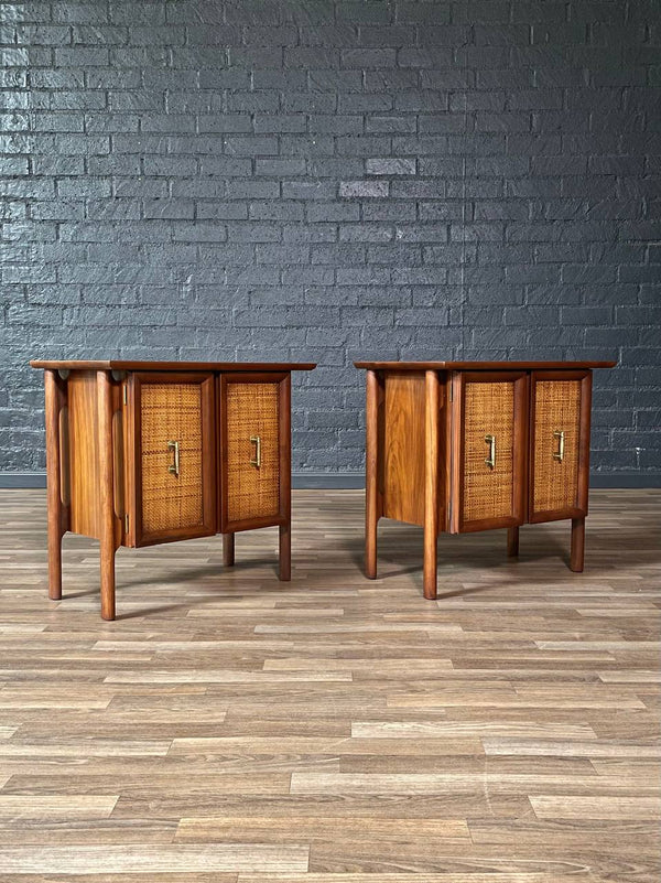 Pair of Mid-Century Modern Walnut Night Stands w/ Cane Doors, c.1960’s