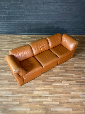 Post Modern Modular Caramel Leather Sofa, c.1980’s
