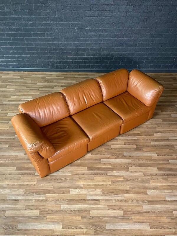 Post Modern Modular Caramel Leather Sofa, c.1980’s