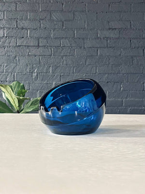 Mid-Century Blue Glass Orb Ash Tray by Viking Art Glass, c.1960’s