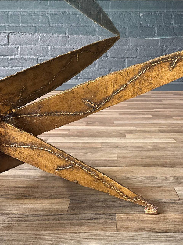 Mid-Century Brutalist Sculptural Torch Cut Steel Coffee Table w/ Glass Top, c.1970’s