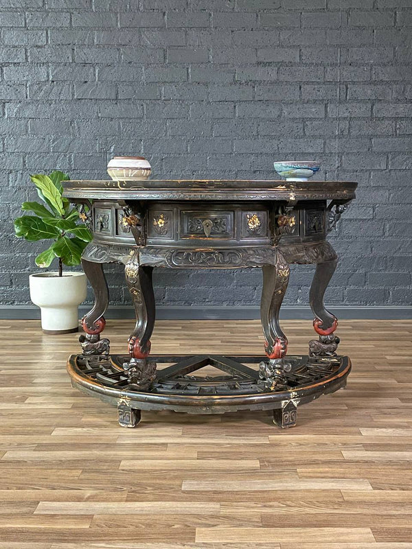 Vintage Chinese Qing Dynasty Style Hand-Carved Console or Altar Table w/ Foo Dog Motifs, c.1950’s
