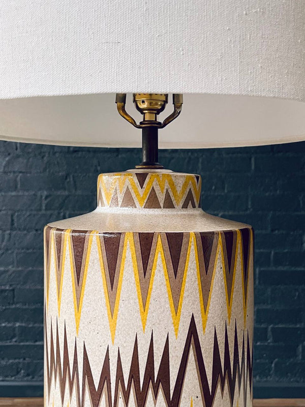 Mid-Century Modern Ceramic Table Lamp w/ Geometric Zig-Zag Pattern, c.1960’s