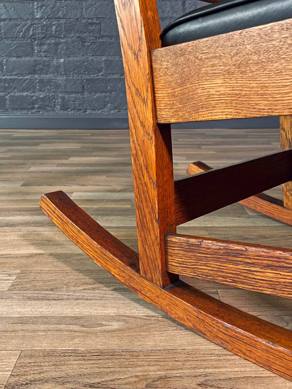 Arts & Craft Mission Tiger Oak & Leather Rocking Chair by Stickley, c.1910’s