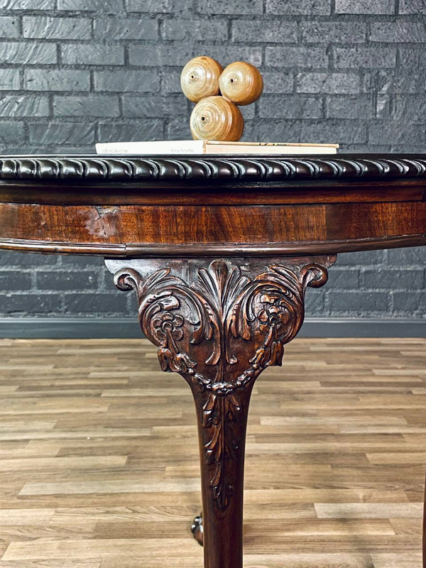 English Chippendale Style Mahogany Round Side Table w/ Ball & Claw Feet, c.1920’s