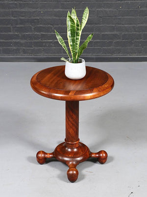 American Empire Revival Mahogany Pedestal Side Table with Acorn Feet, c.1920's