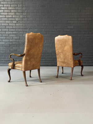 Set of 3 Queen Anne Leather & Wood Armchairs, c.1960's