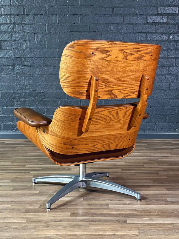 Mid-Century Modern Eames Style Oak Lounge Chair w/ Ottoman, c.1970’s