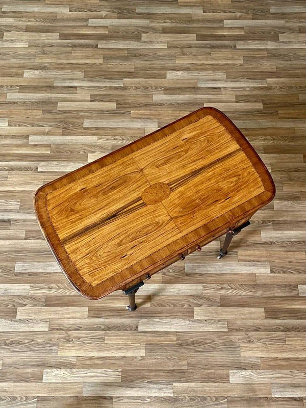 Antique Rosewood & Burl Wood Writing Desk / Entry Table w/ Turned Legs & Inlay, 1900’s