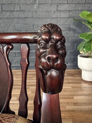 Antique Victorian Renaissance Revival Barrel-Back Rocking Chair w/ Carved Lion Heads, c.1920’s