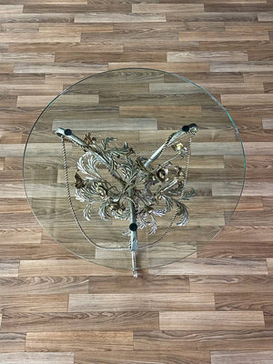Italian Gilded Tole Floral Rose Side Table, c.1950’s