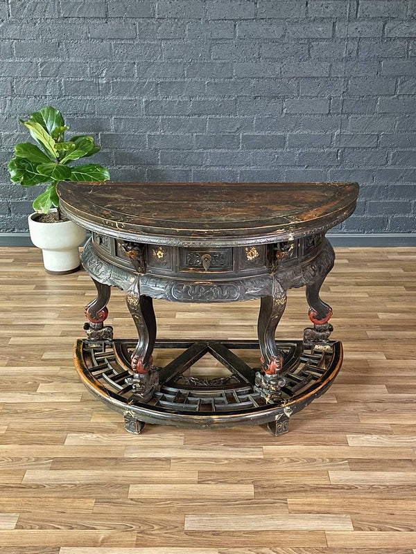 Vintage Chinese Qing Dynasty Style Hand-Carved Console or Altar Table w/ Foo Dog Motifs, c.1950’s