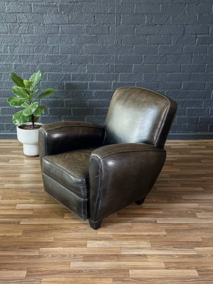 Pair of Art Deco Style Dark Olive Green Leather Chairs